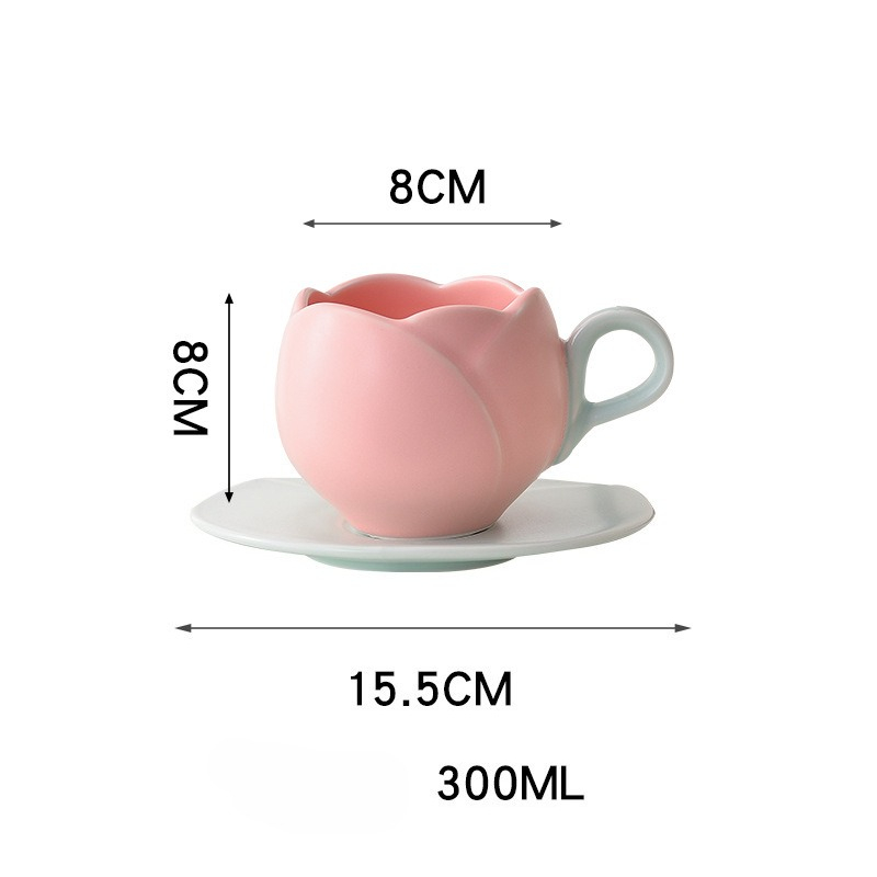 Creative Tulip Flower Shape Ceramic Coffee Cup And Saucer Personalized Restaurant Cup And Saucer Set_voghion.com