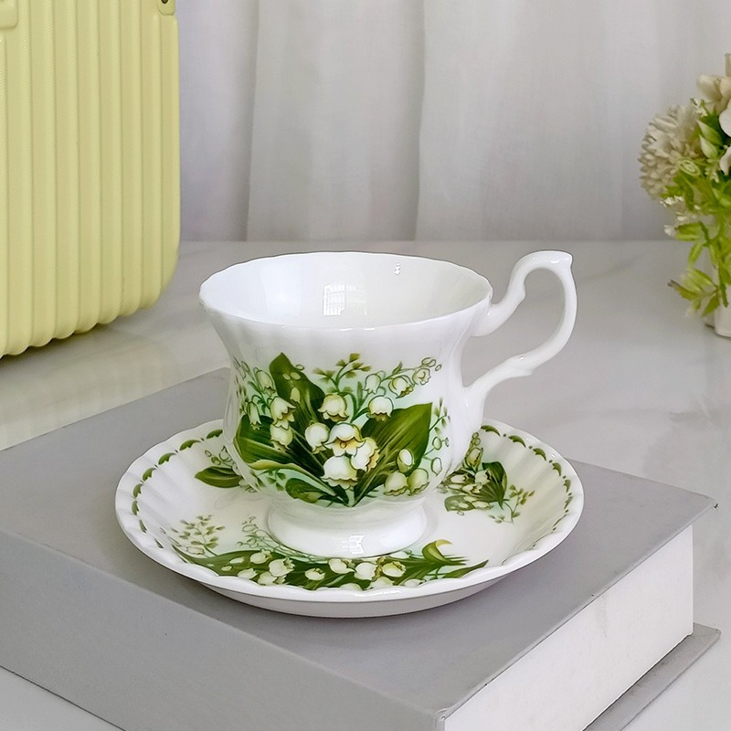 Französische mittelalterliche Keramik-Kaffeetasse mit Blumenmuster, exquisite Nachmittagstee-Teetasse mit Blumenmuster, leichtes Luxus-Set für den Haushalt_voghion.com