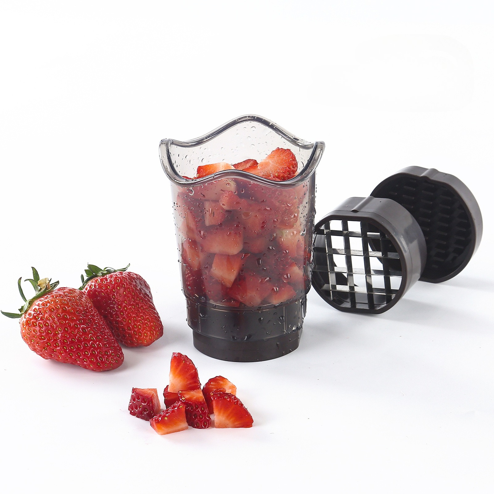 Cortador de frutas, vaso para cortar frutas y verduras, utensilio de cocina para fresas, vaso para cortar ensaladas de verduras, acero inoxidable 304_voghion.com