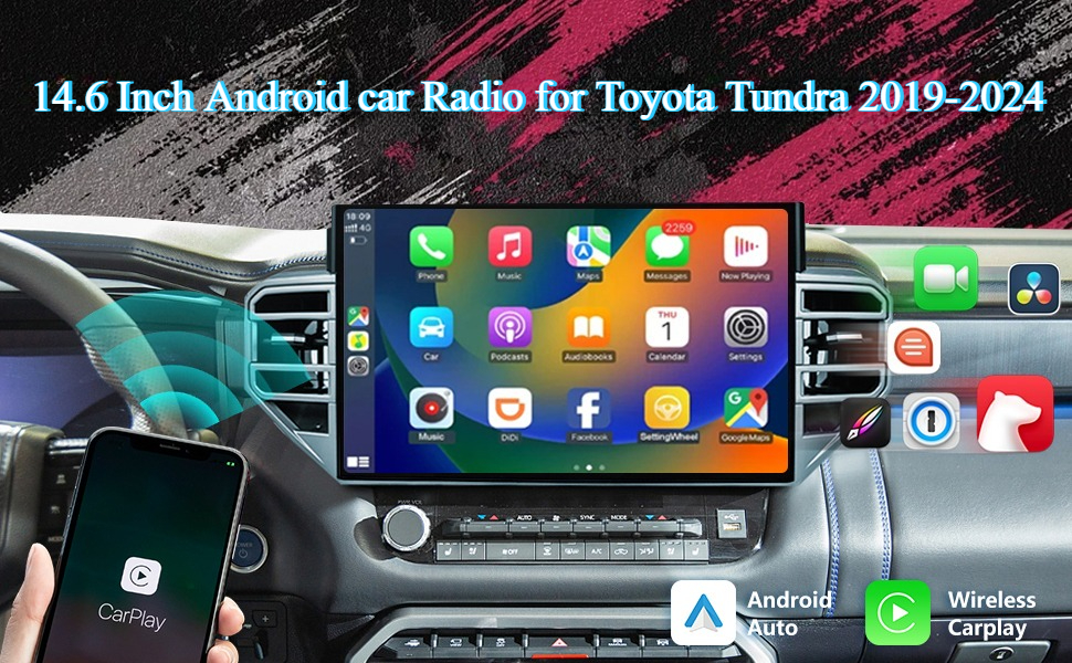 GPS Navigation carplay bluetooth for Toyota Tundra 2019 2020 2021 2022 2023 2024 auto ac manual ac 