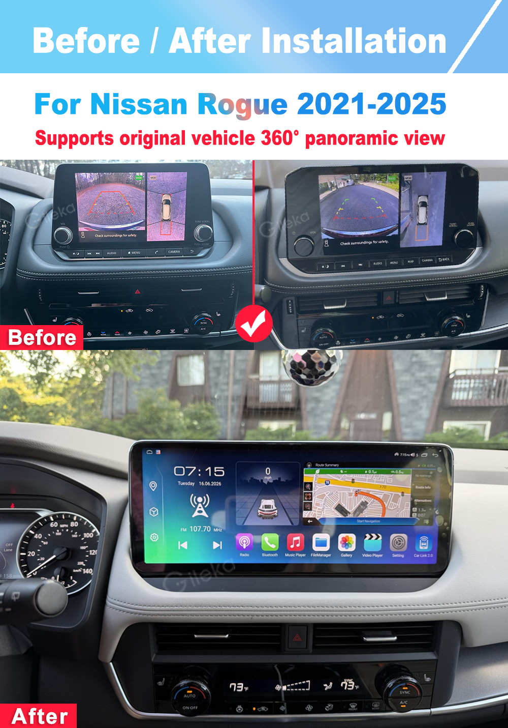 12.3'' 2K Screen CarPlay Android For Nissan Rogue 2021-2025 Car