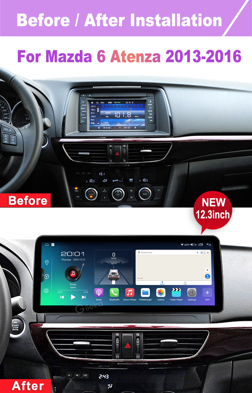 12.3'' 2K Screen Android Car Radio For Mazda 6 Atenza 2013-2016