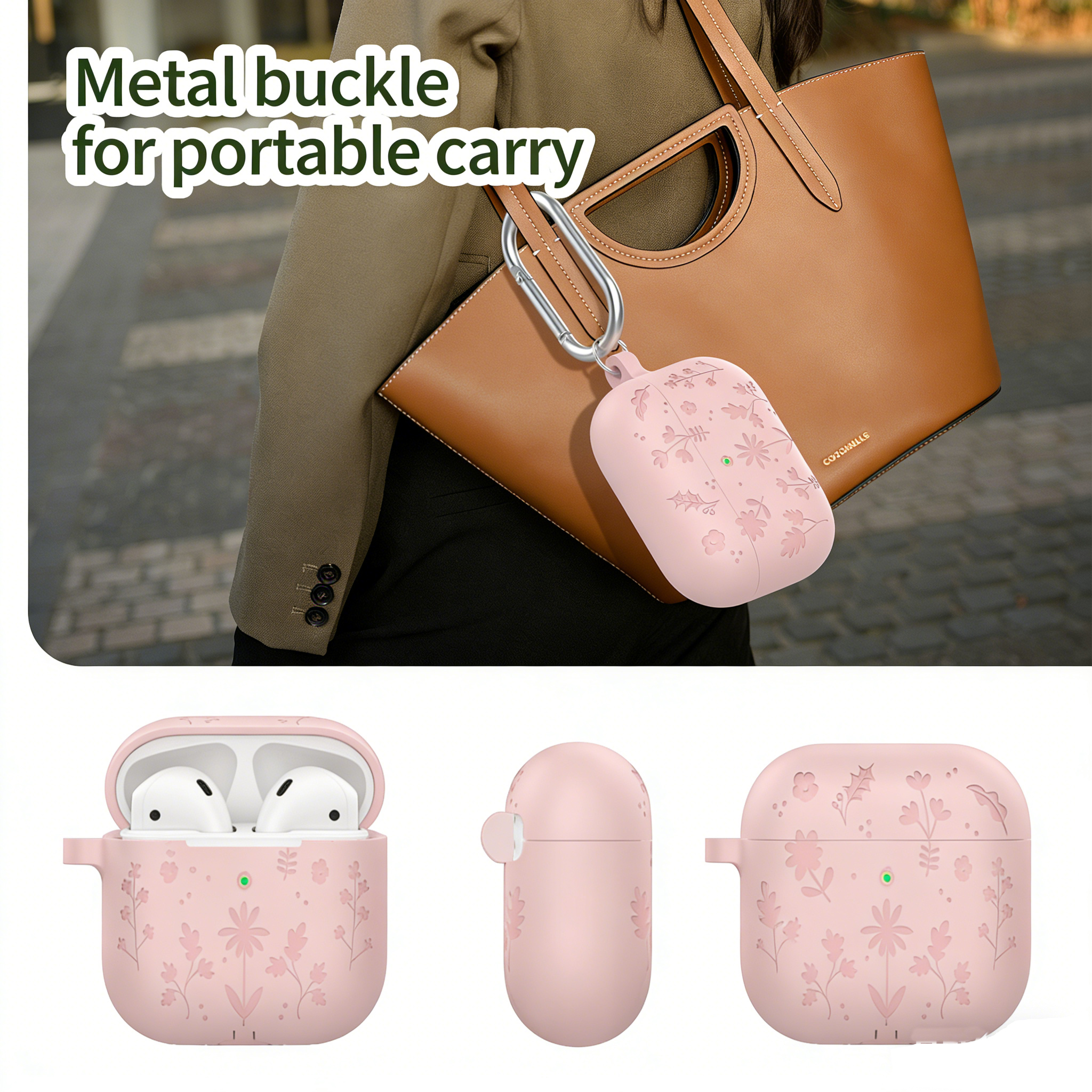 Premium zachte siliconen hoes in 6 kleuren voor Apple AirPods Pro 3e generatie, met bloemenpatroon, schokbestendige beschermhoes met haaksluiting._voghion.com