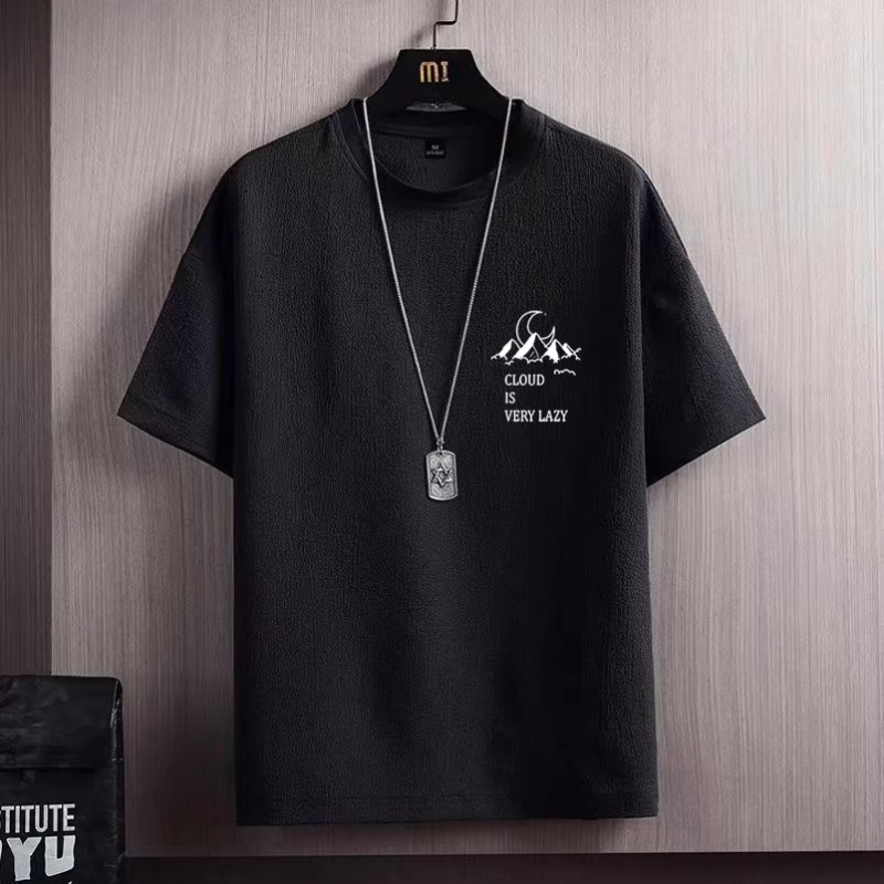 Ice Silk High Elasticity, Quick Drying, Breathable Short-sleeved T-shirt, Men's Trendy Brand, Big Bust, Fat Man Plus Fat, Plus Size, Half Sleeve._voghion.com
