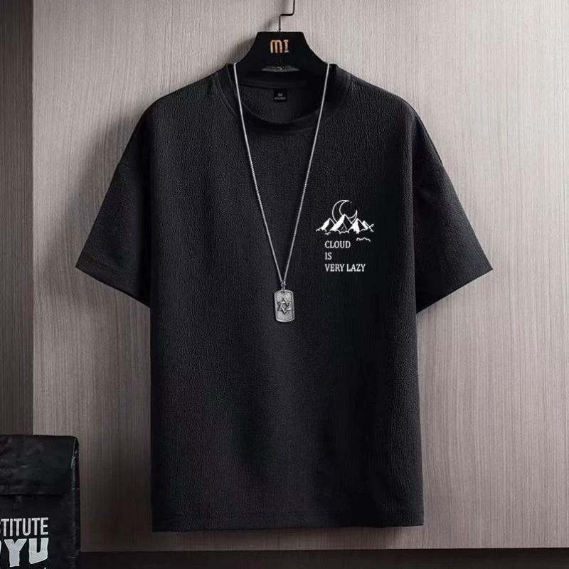 Ice Silk High Elasticity, Quick Drying, Breathable Short-sleeved T-shirt, Men's Trendy Brand, Big Bust, Fat Man Plus Fat, Plus Size, Half Sleeve._voghion.com