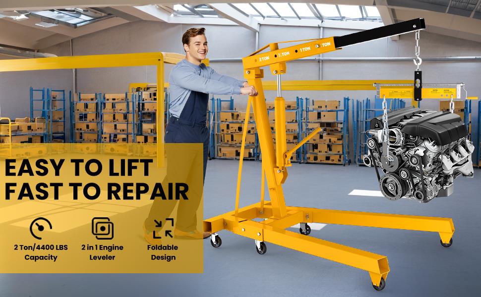 2T Yellow Folding Engine Crane Main View