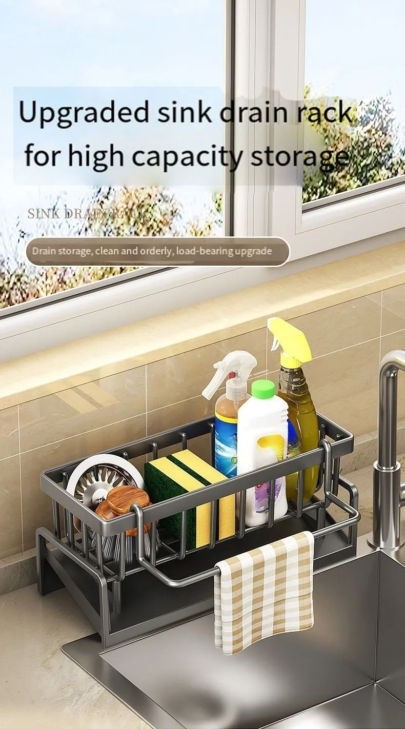 ABS Plastic Drain Rack Kitchen Sink Storage Rack Rag Dish Storage Narrow Edge Sponge Storage Rack Convenient Household Storage_voghion.com