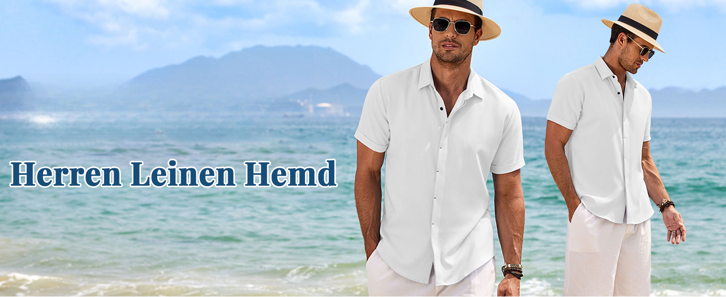 Camicia in lino, camicia a maniche corte da uomo, camicie casual abbottonate vestibilità regolare, camicia estiva in lino da spiaggia_voghion.com