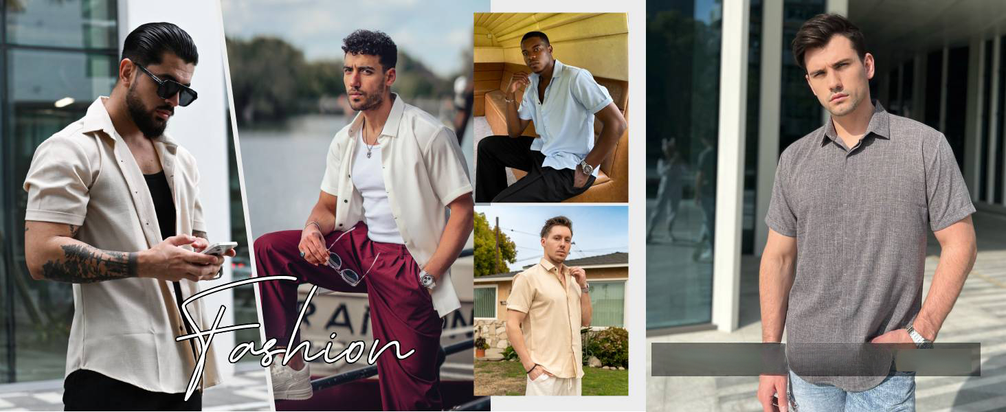 Camicia in lino, camicia a maniche corte da uomo, camicie casual abbottonate vestibilità regolare, camicia estiva in lino da spiaggia_voghion.com