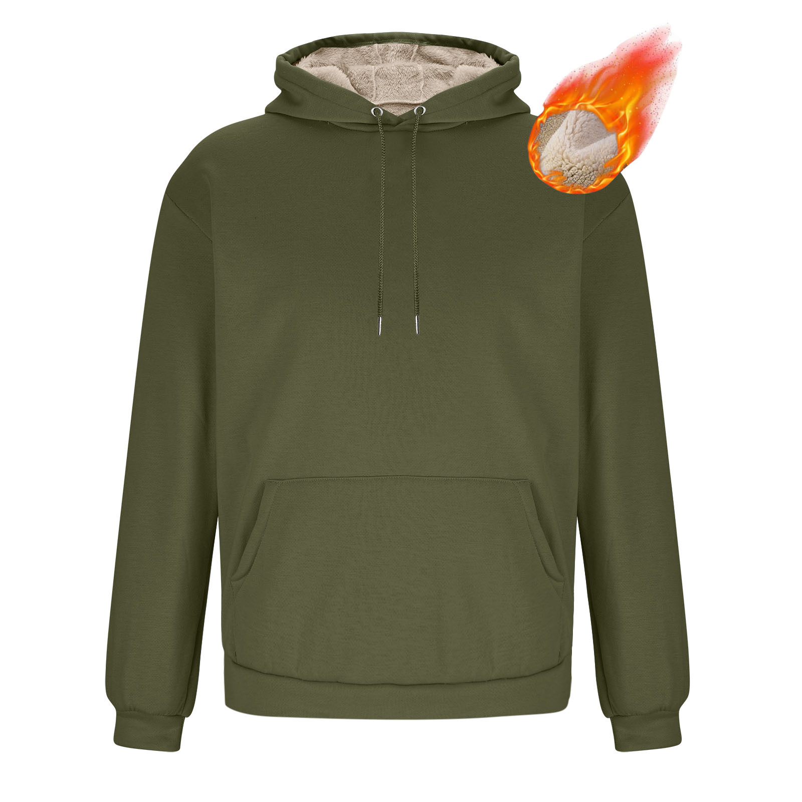 Herren-Kapuzenpullover, dick, mit Sherpa-Futter, Kängurutasche, winddicht, warm, Fleece, Kapuzenpullover, sportliche Sweatshirts_voghion.com