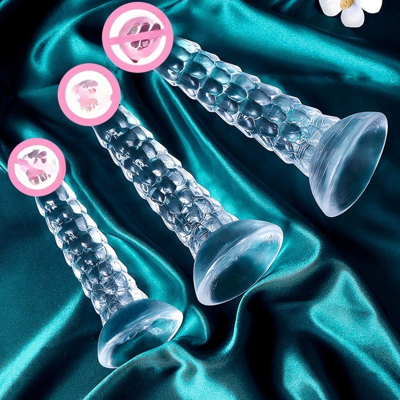 Gode souple transparent en forme de dragon extraterrestre à écailles, avec ventouse puissante, pour la masturbation féminine dans le jardin._voghion.com