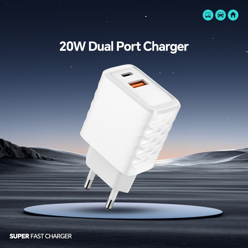20W Dual Port USB-C Fast Charger – PD/QC 3.0 Compatible With IPhone & Android Phones_voghion.com
