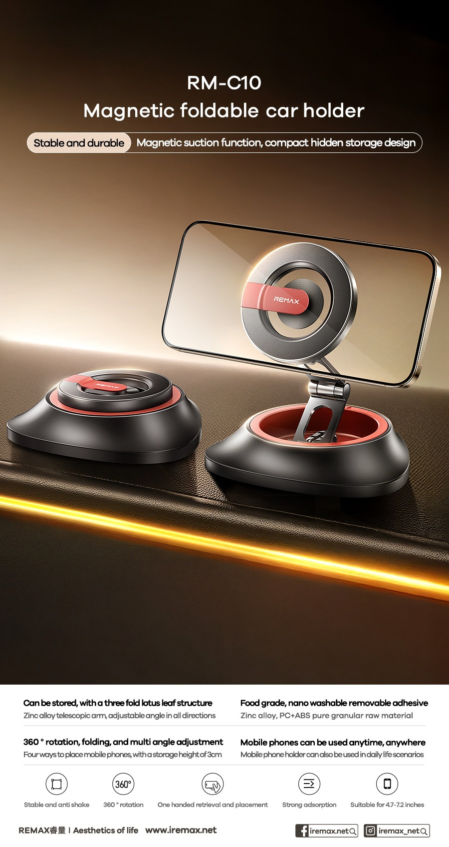 Ruiliangs neue Autoserie Armaturenbrett-Klapphalterung mit magnetischer Saugnapfhalterung blockiert nicht das Sichtfeld, klein und hochwertig RM-C10_voghion.com