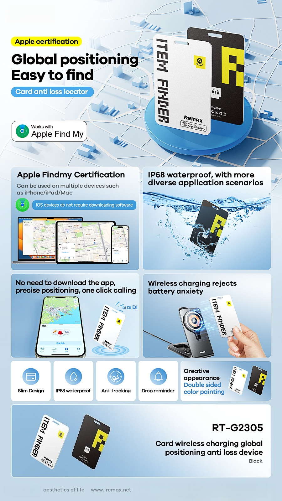 REMAX RT-G2305 Card GPS Anti-Lost Tracker – Ricarica Wireless, Portatile e Multi-Scena_voghion.com