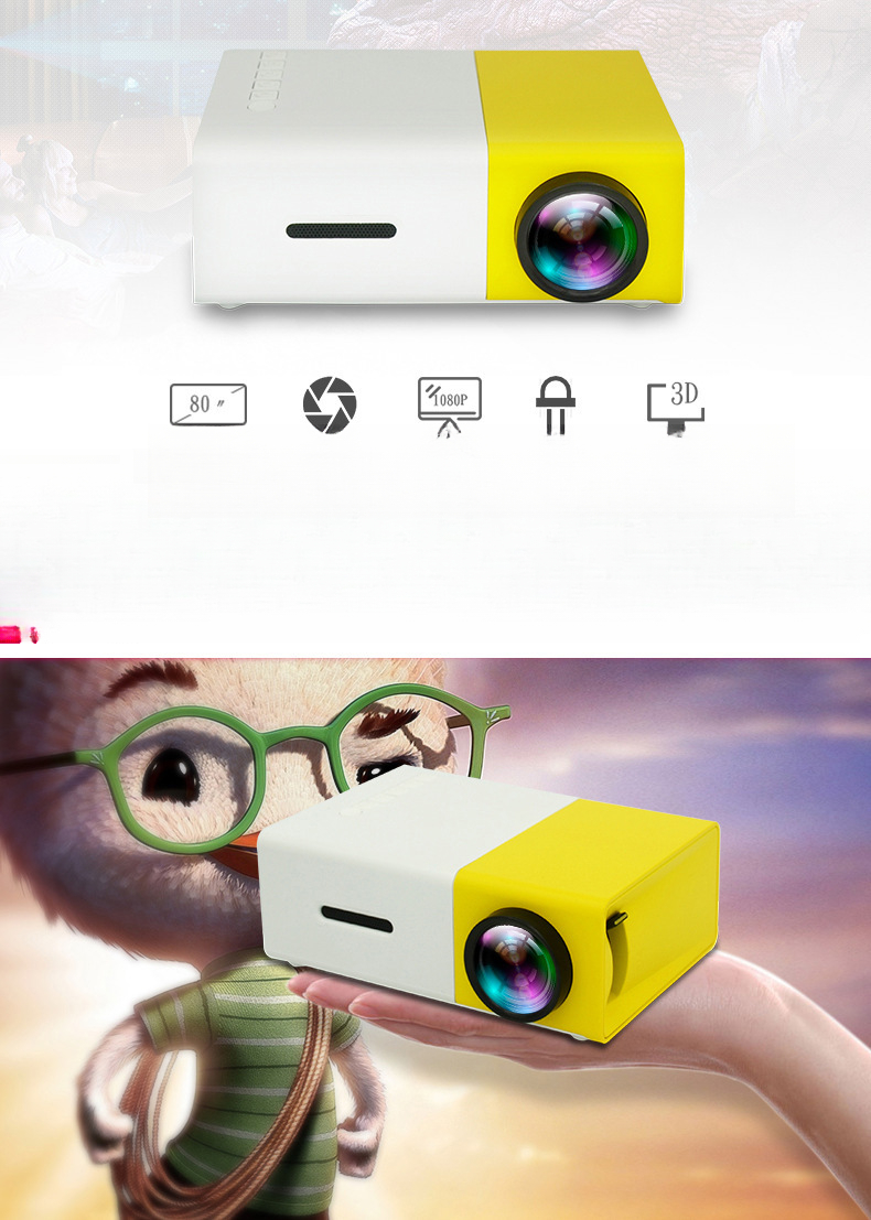 New YG300 Projector Mini Micro Entertainment Portable Home LED Mobile Phone Wired Same Screen Projector Wholesale_voghion.com