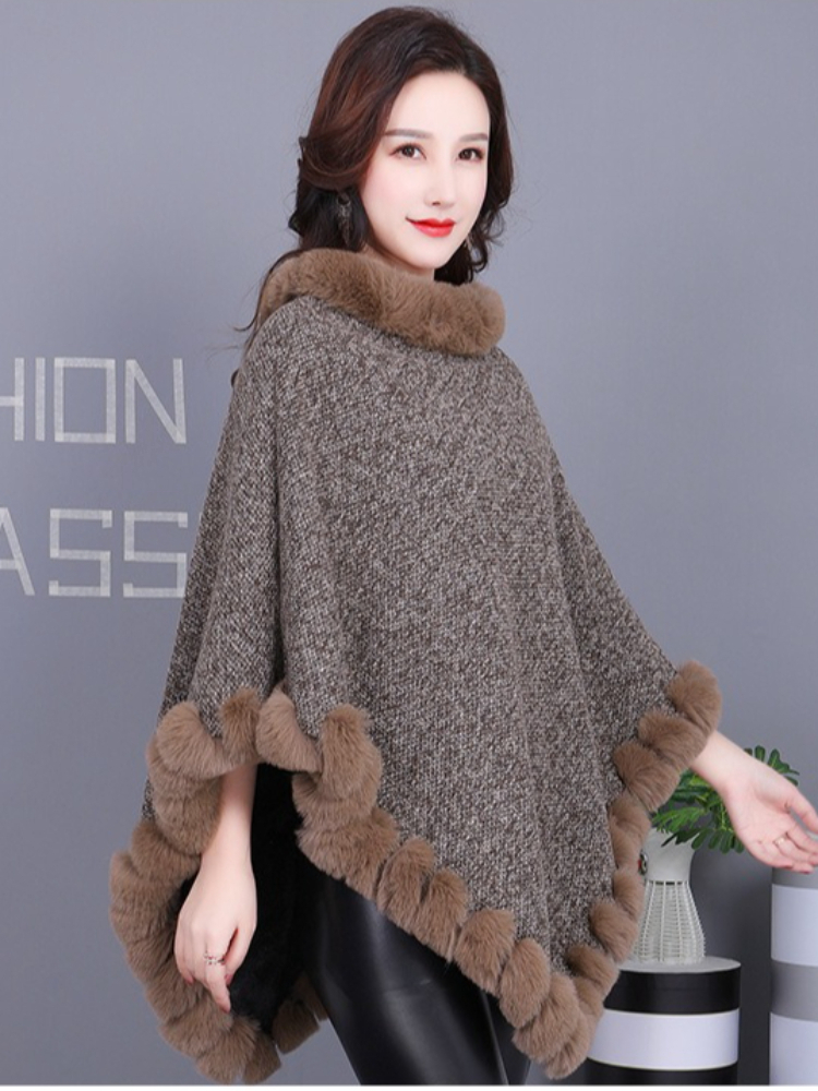 K New European And American Socialite Fur Coat, Women's Cloak, Scarf, Imitation Otter Rabbit Fur Wrap, Wearing Fur._voghion.com