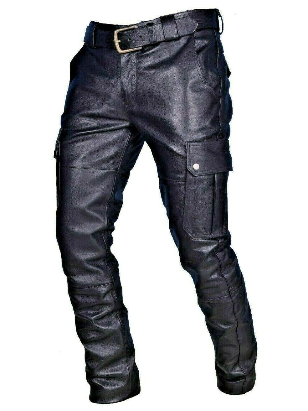 K New Solid Color PU Strap Casual Leather Pants Trend. Without A Belt_voghion.com