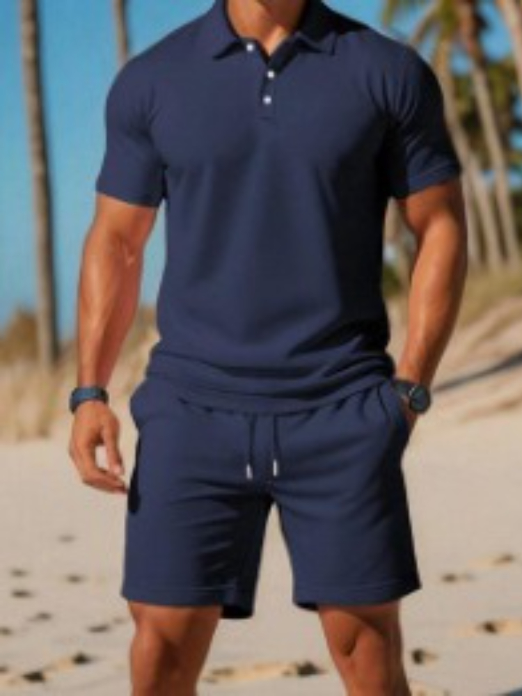 K New Versatile And Fashionable Mesh Breathable Polo Shirt, Short Sleeved Shorts, Casual Sports Set_viptrois.com