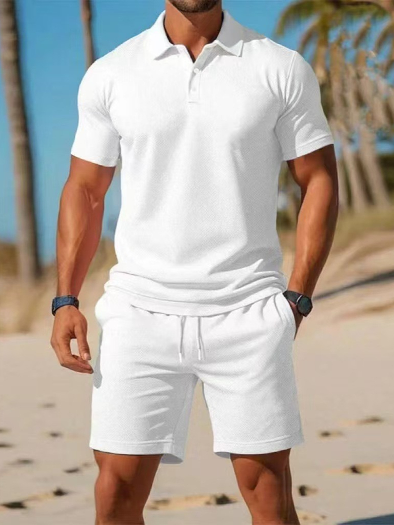 K New Versatile And Fashionable Mesh Breathable Polo Shirt, Short Sleeved Shorts, Casual Sports Set_viptrois.com