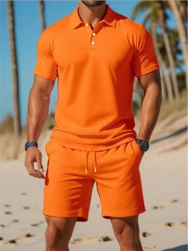 K New Versatile And Fashionable Mesh Breathable Polo Shirt, Short Sleeved Shorts, Casual Sports Set_viptrois.com