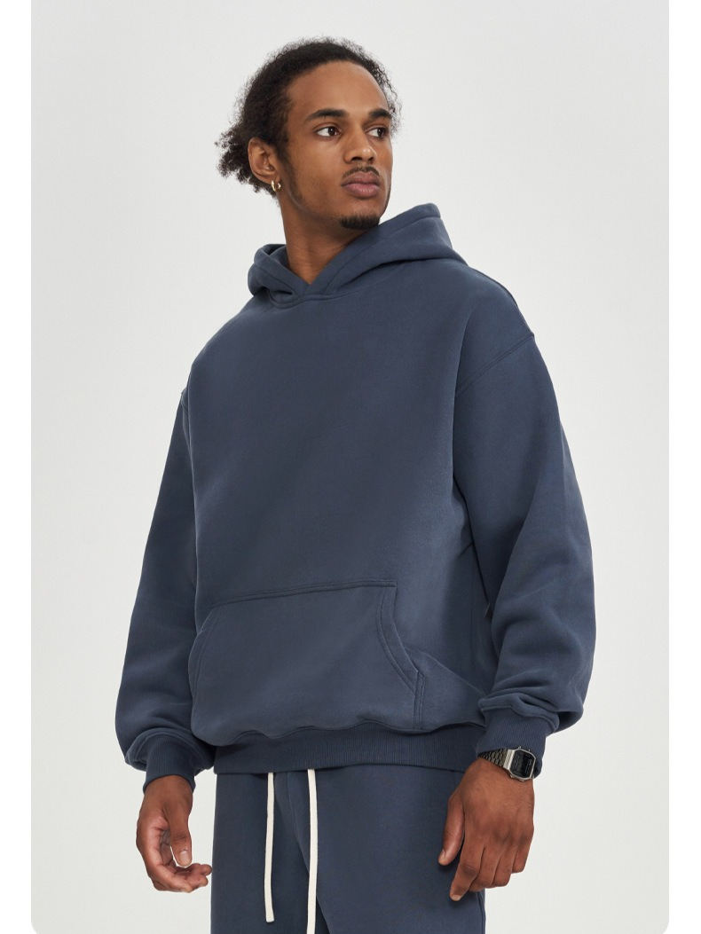 Men's Hooded Sweatshirt Solid Colour Loose Fit Thick Jacket_voghion.com