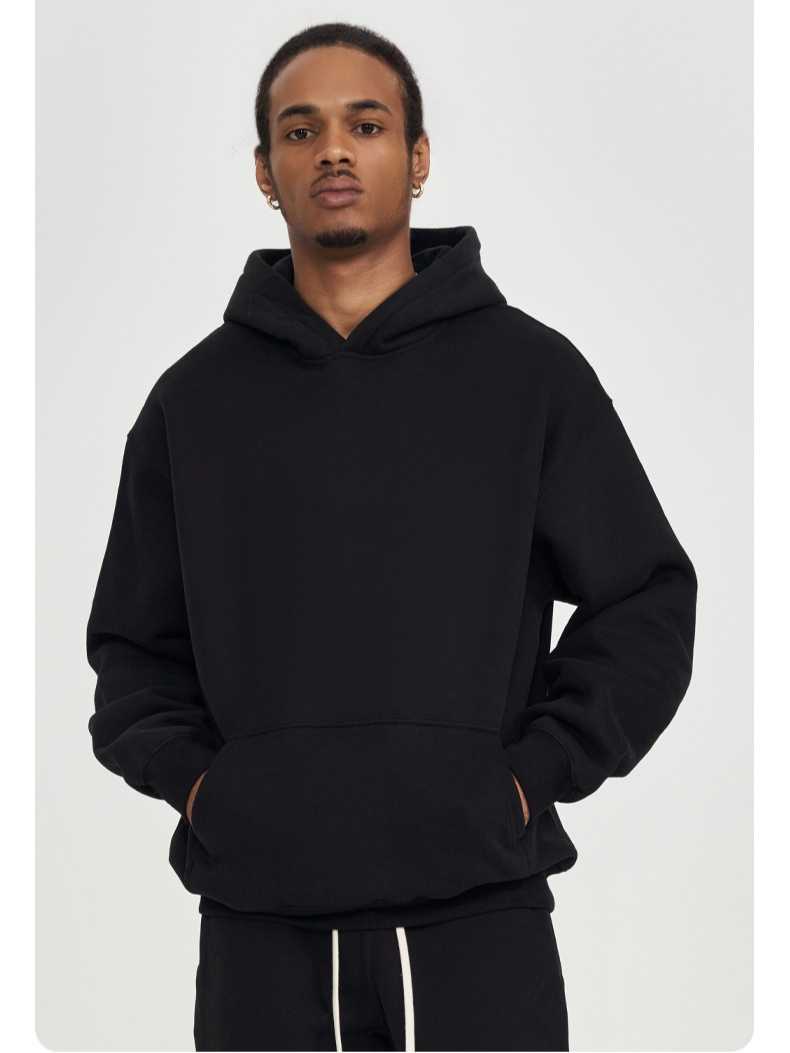 Men's Hooded Sweatshirt Solid Colour Loose Fit Thick Jacket_voghion.com