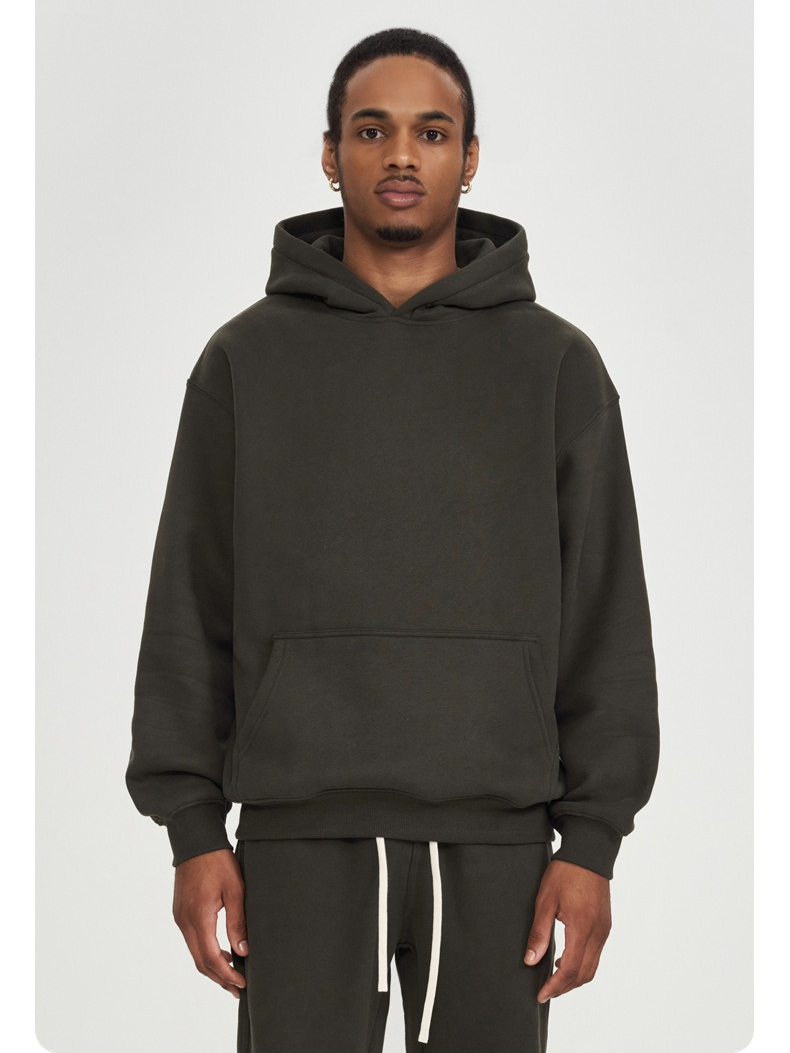 Men's Hooded Sweatshirt Solid Colour Loose Fit Thick Jacket_voghion.com