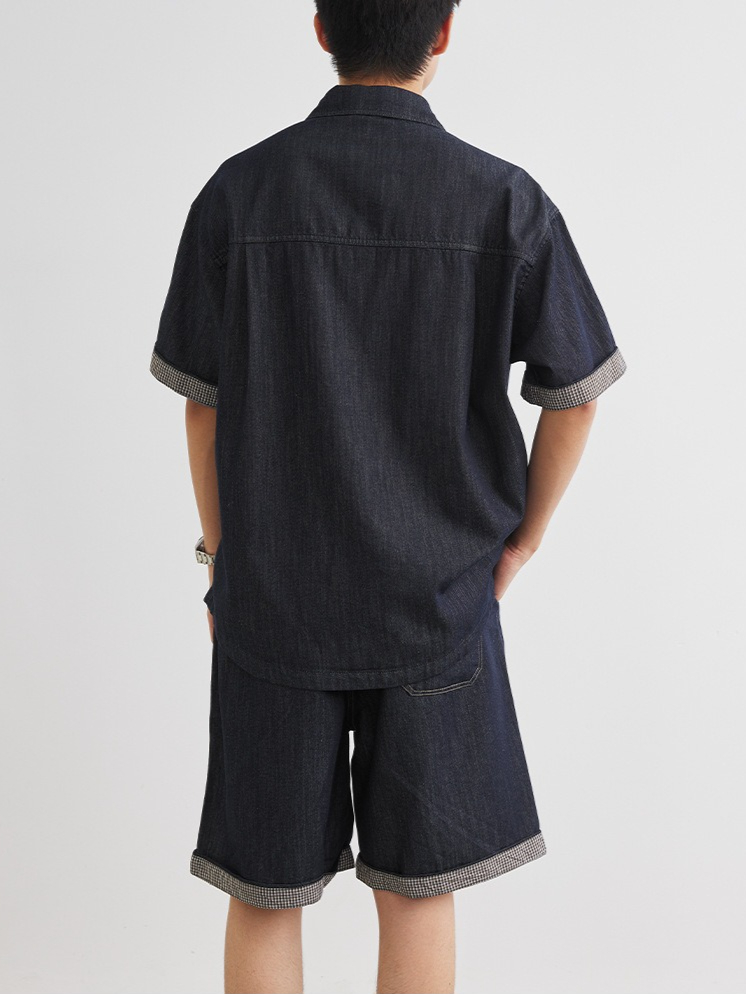 Completo denim uomo camicia a maniche corte e pantaloncini_voghion.com