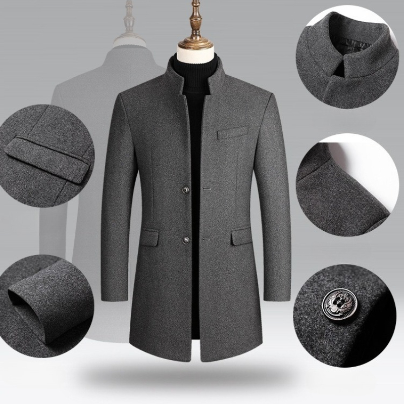 Men's Woollen Overcoat Medium To Long Thick Windbreaker Jacket_voghion.com