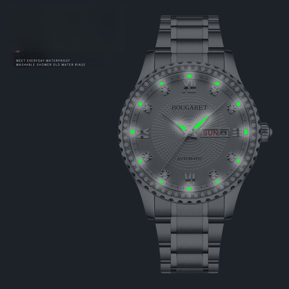 Montre homme d'affaires à quartz, bracelet en acier inoxydable, calendrier, étanche, lumineuse, élégante, formelle_voghion.com