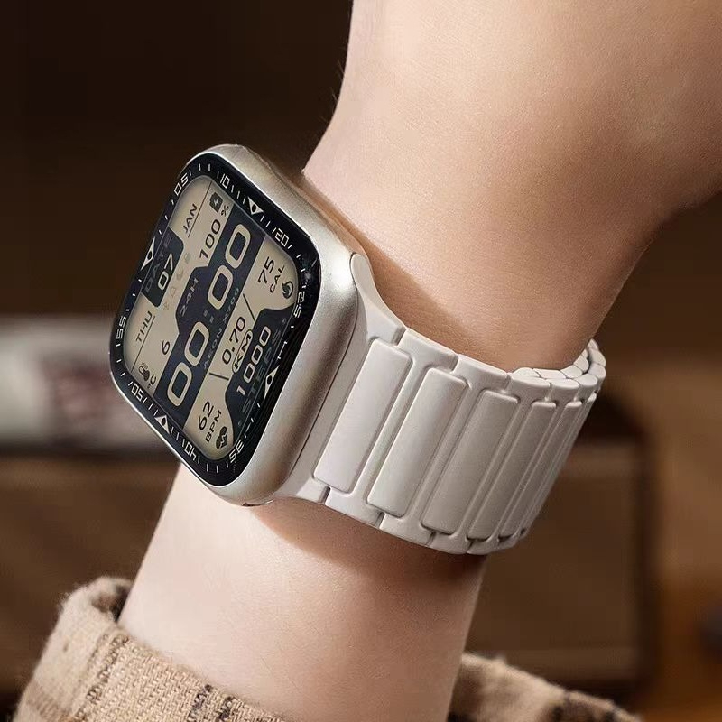Pulseira de relógio elegante, acessório para relógio, pulseira de silicone magnética com três contas, compatível com relógios de 8ª/9ª geração._voghion.com
