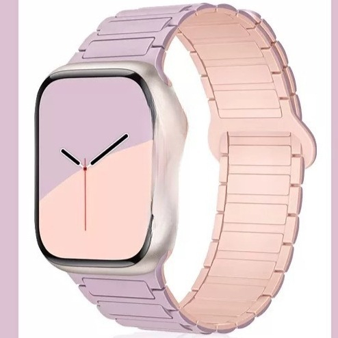 Pulseira de relógio elegante, acessório para relógio, pulseira de silicone magnética com três contas, compatível com relógios de 8ª/9ª geração._voghion.com