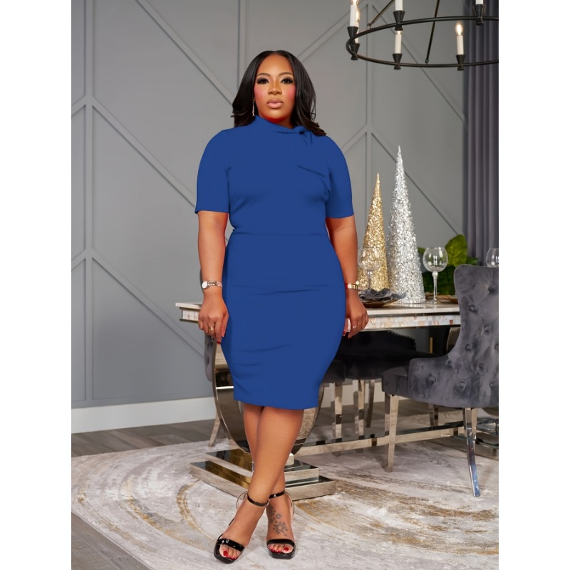 Womens Casual Plus Size Oversized Bodycon Midi Dress-Ruched Knee-Length  Sundress | eBay
