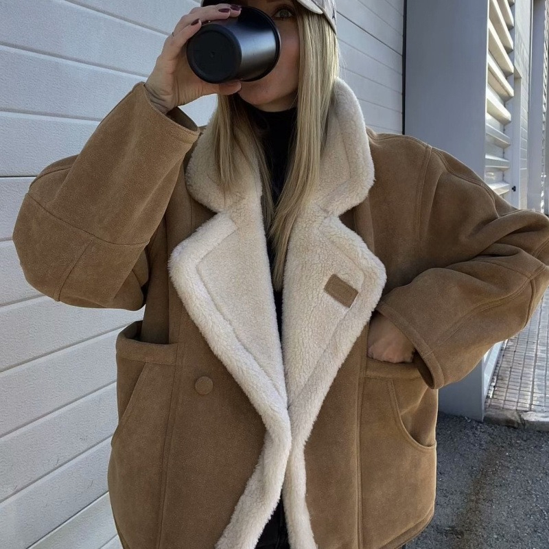 Winter Oversize Loose Lamb Fur Sheepskin Jacket For Women Long Sleeve Button Fleece Coats Female Hip Hop Street Fluffy Outerwear_ecoleips.com