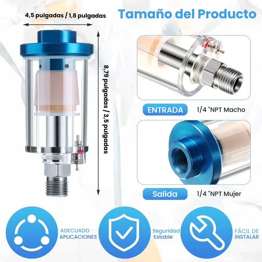 Filtro de aire comprimido 1/4 pulgadas NPT DobleFuerza para aerógrafo y compresor