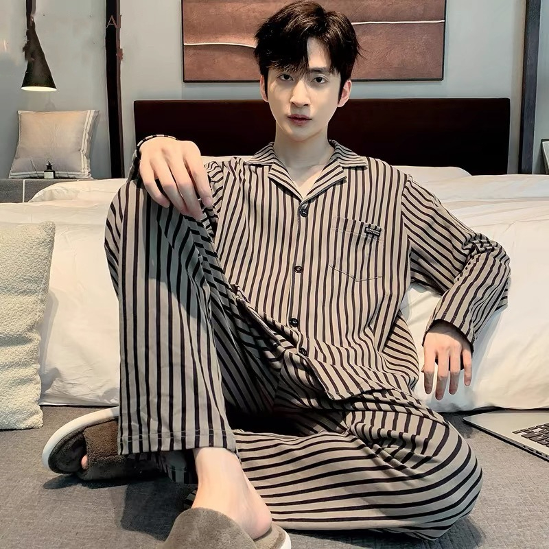 High-end High-quality Cotton Pajamas Men's Spring And Autumn Long-sleeved Men's Youth Large-size Casual Autumn And Winter Loungewear Suit_voghion.com