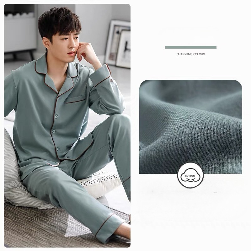 High-end High-quality Cotton Pajamas Men's Spring And Autumn Long-sleeved Men's Youth Large-size Casual Autumn And Winter Loungewear Suit_voghion.com