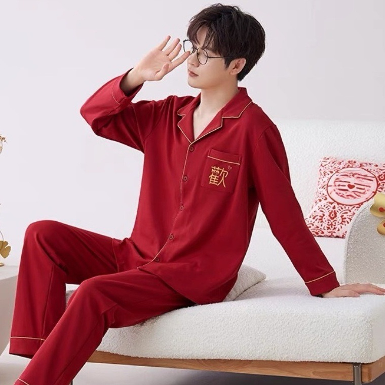 High-end High-quality Cotton Pajamas Men's Spring And Autumn Long-sleeved Men's Youth Large-size Casual Autumn And Winter Loungewear Suit_voghion.com