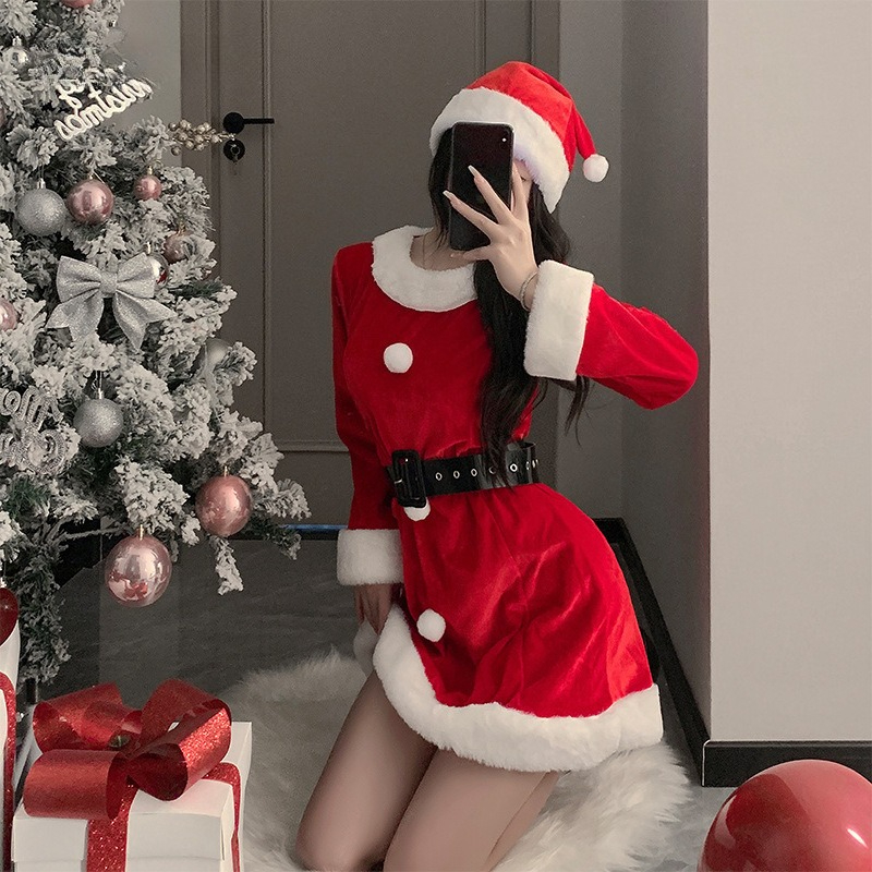 New Year's Day Christmas Uniform Sexy Underwear Velvet Pajama Role Playing Sexy New Year Robe Pajama Set_voghion.com