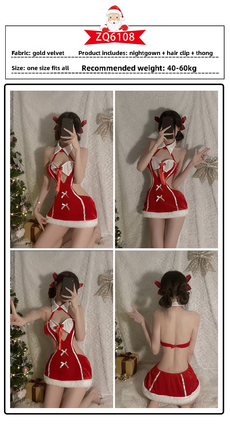 New Year's Day Christmas Uniform Sexy Underwear Velvet Pajama Role Playing Sexy New Year Robe Pajama Set_voghion.com