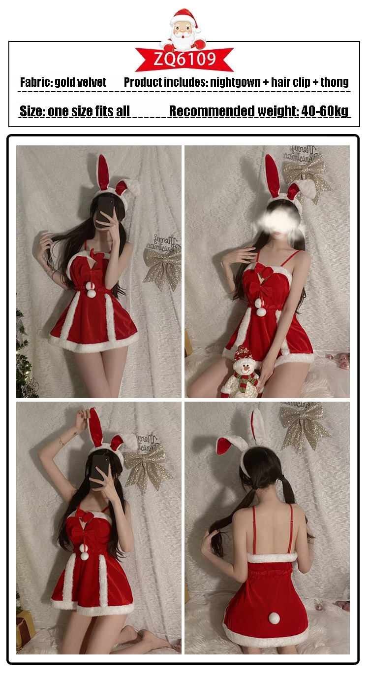 New Year's Day Christmas Uniform Sexy Underwear Velvet Pajama Role Playing Sexy New Year Robe Pajama Set_voghion.com
