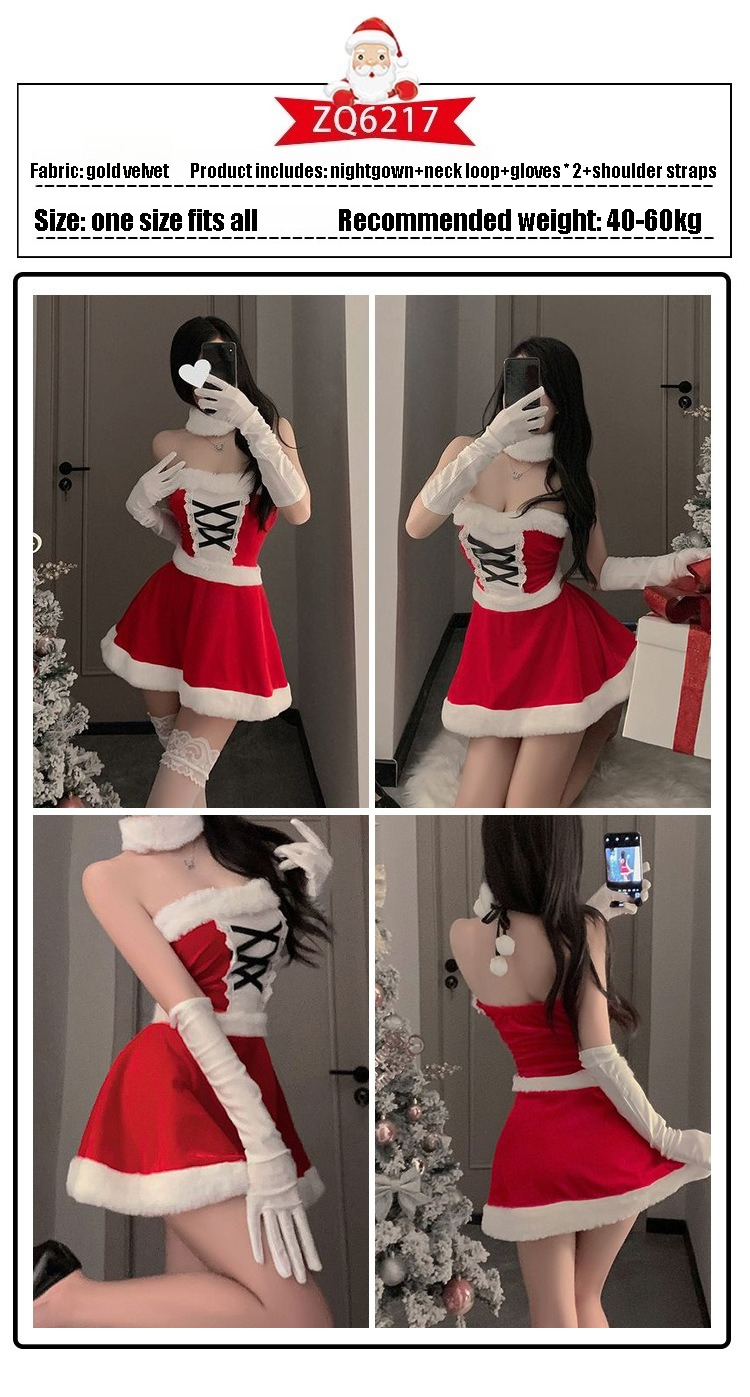 New Year's Day Christmas Uniform Sexy Underwear Velvet Pajama Role Playing Sexy New Year Robe Pajama Set_voghion.com