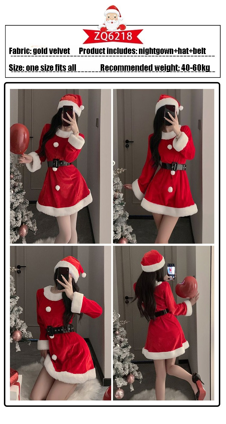 New Year's Day Christmas Uniform Sexy Underwear Velvet Pajama Role Playing Sexy New Year Robe Pajama Set_voghion.com