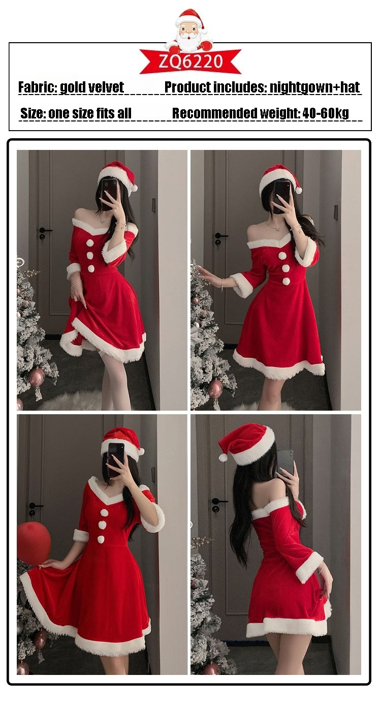 New Year's Day Christmas Uniform Sexy Underwear Velvet Pajama Role Playing Sexy New Year Robe Pajama Set_voghion.com