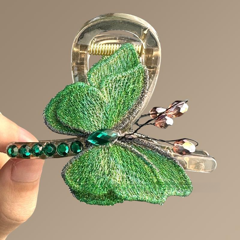 Fermaglio per capelli a forma di farfalla con ricamo in stile retrò, da donna, di medie dimensioni, nuovo, con legatura a metà sulla parte posteriore della testa, accessorio per capelli con fermaglio a forma di squalo_voghion.com