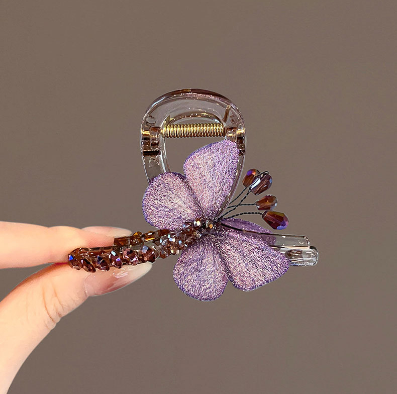 Fermaglio per capelli a forma di farfalla con ricamo in stile retrò, da donna, di medie dimensioni, nuovo, con legatura a metà sulla parte posteriore della testa, accessorio per capelli con fermaglio a forma di squalo_voghion.com