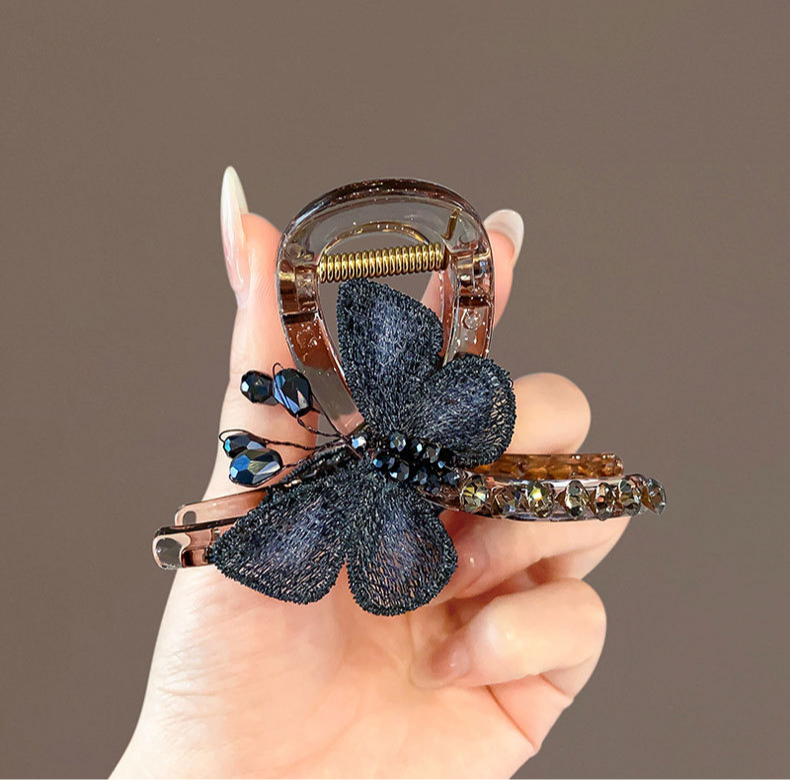 Fermaglio per capelli a forma di farfalla con ricamo in stile retrò, da donna, di medie dimensioni, nuovo, con legatura a metà sulla parte posteriore della testa, accessorio per capelli con fermaglio a forma di squalo_voghion.com