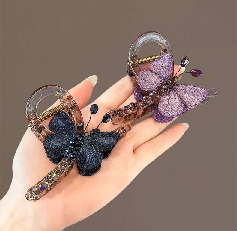 Fermaglio per capelli a forma di farfalla con ricamo in stile retrò, da donna, di medie dimensioni, nuovo, con legatura a metà sulla parte posteriore della testa, accessorio per capelli con fermaglio a forma di squalo_voghion.com