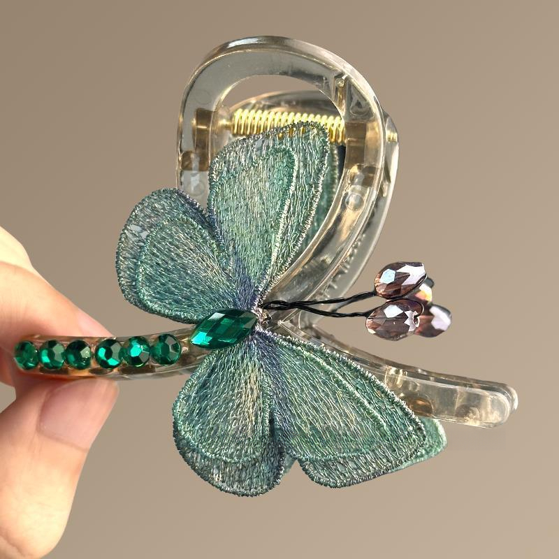 Fermaglio per capelli a forma di farfalla con ricamo in stile retrò, da donna, di medie dimensioni, nuovo, con legatura a metà sulla parte posteriore della testa, accessorio per capelli con fermaglio a forma di squalo_voghion.com