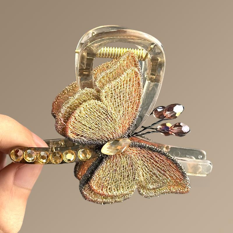 Fermaglio per capelli a forma di farfalla con ricamo in stile retrò, da donna, di medie dimensioni, nuovo, con legatura a metà sulla parte posteriore della testa, accessorio per capelli con fermaglio a forma di squalo_voghion.com